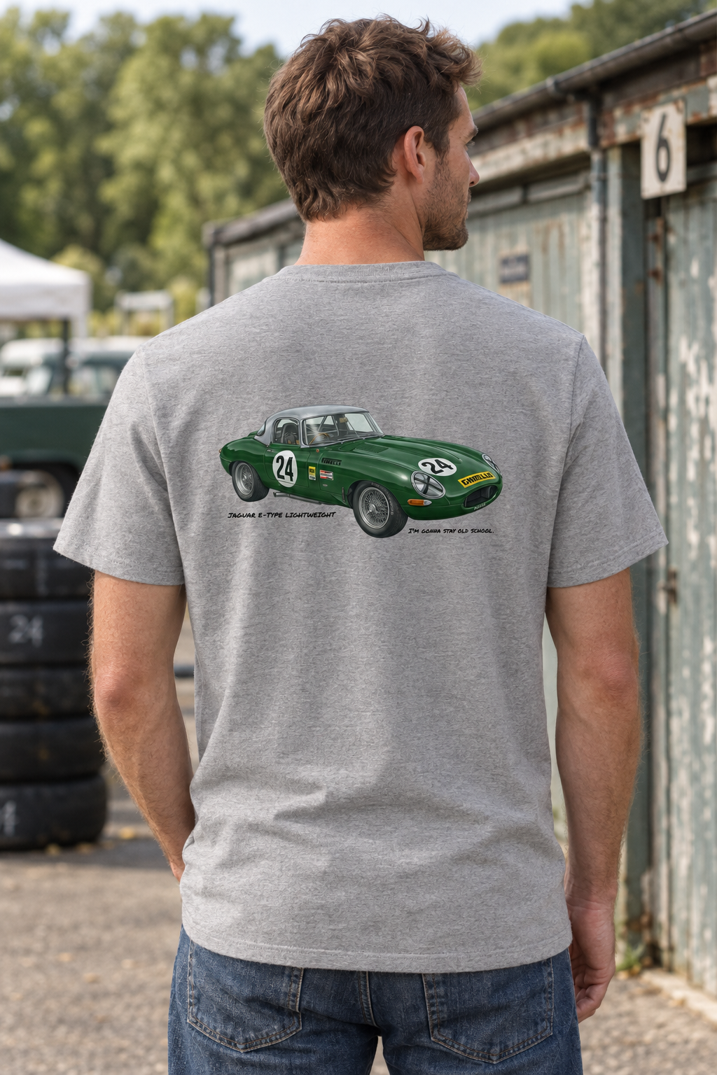 Heather grey Jaguar E-Type Lightweight tee on a male model