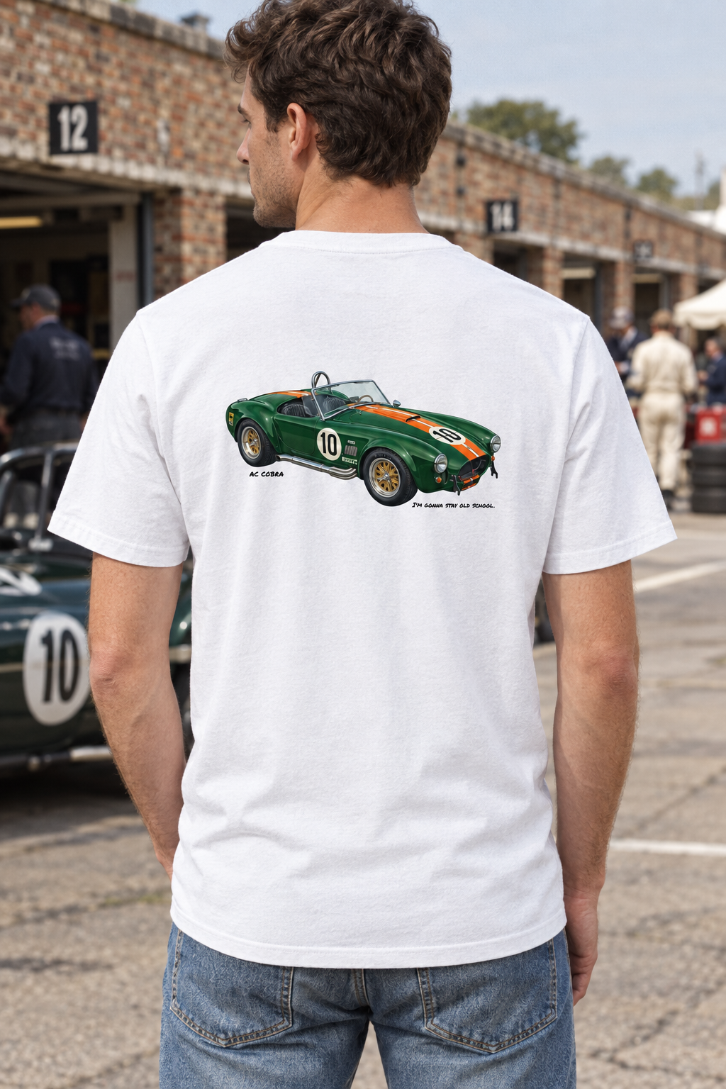 White AC Cobra tee on a male model