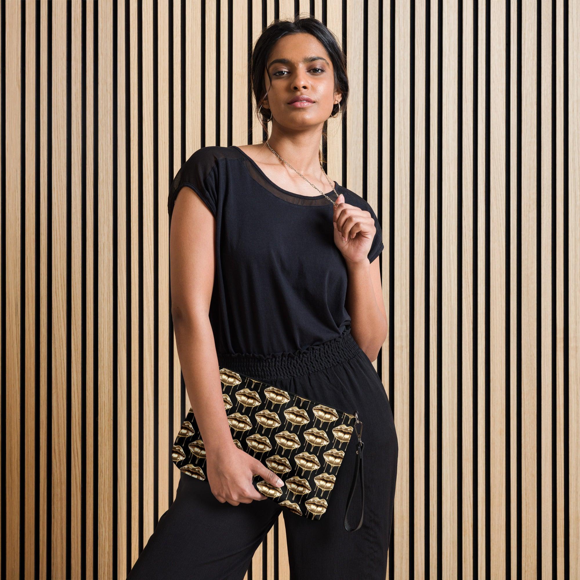 'Gold Lips' Black Crossbody bag - POMA Graphics