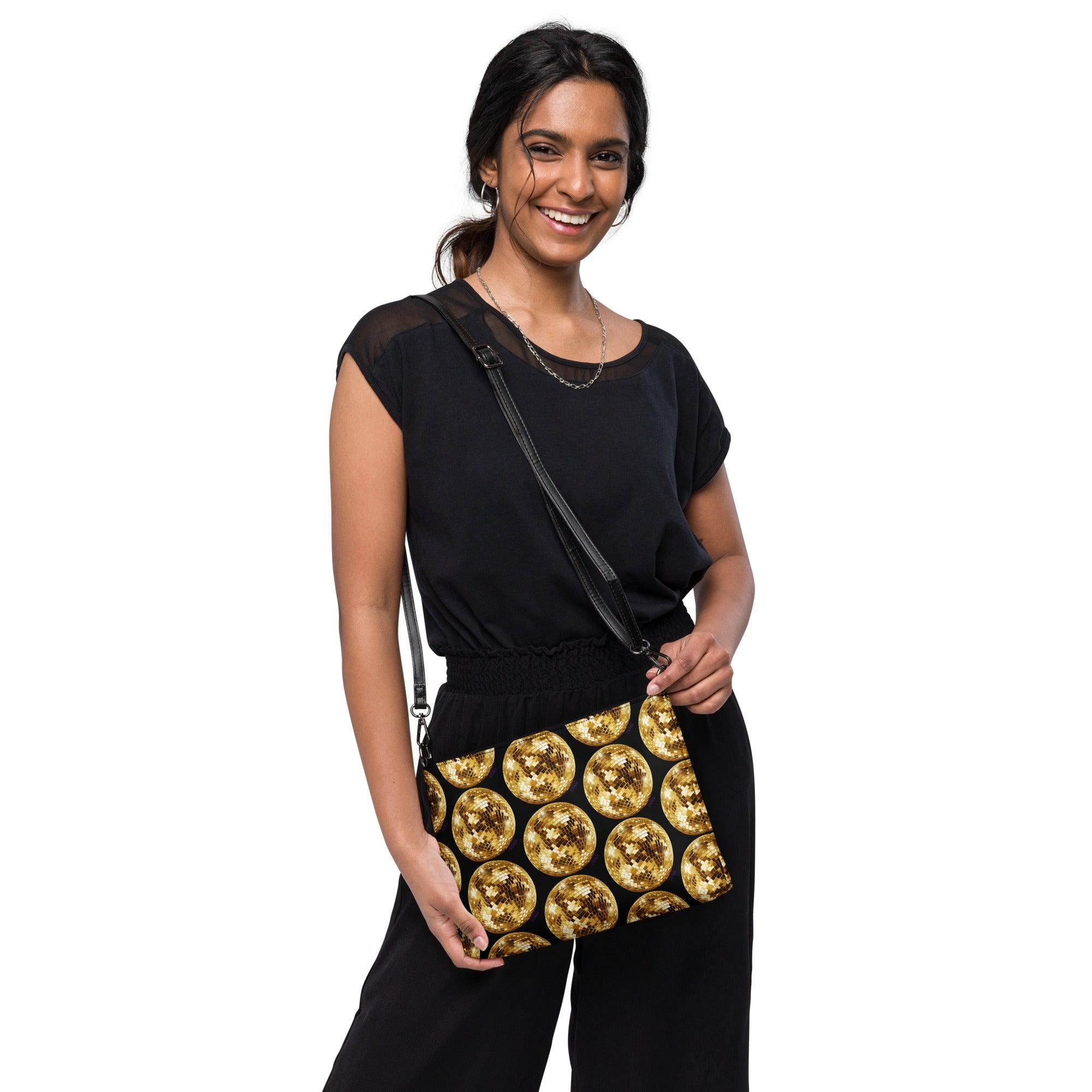 'Gold Disco Ball' Black Crossbody bag - POMA Graphics