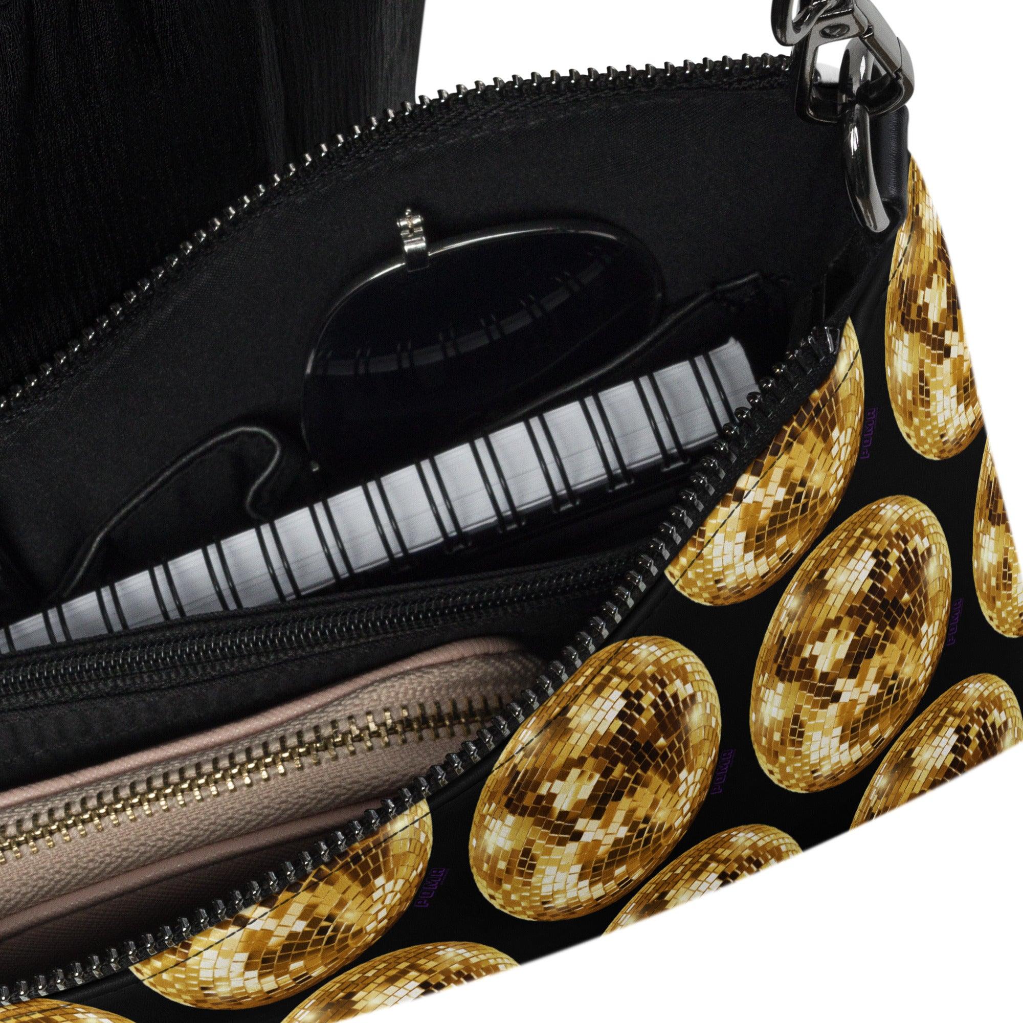 'Gold Disco Ball' Black Crossbody bag - POMA Graphics