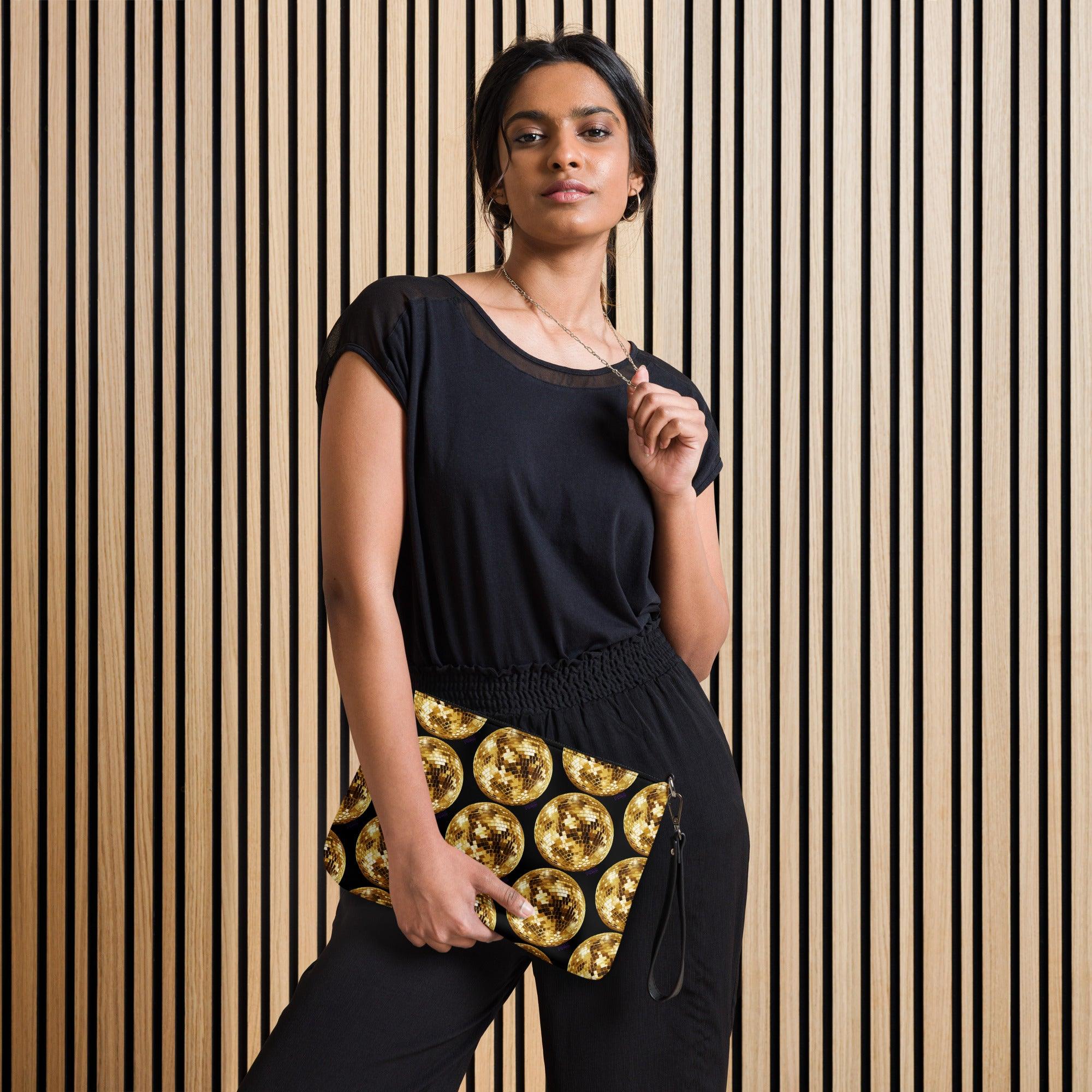 'Gold Disco Ball' Black Crossbody bag - POMA Graphics