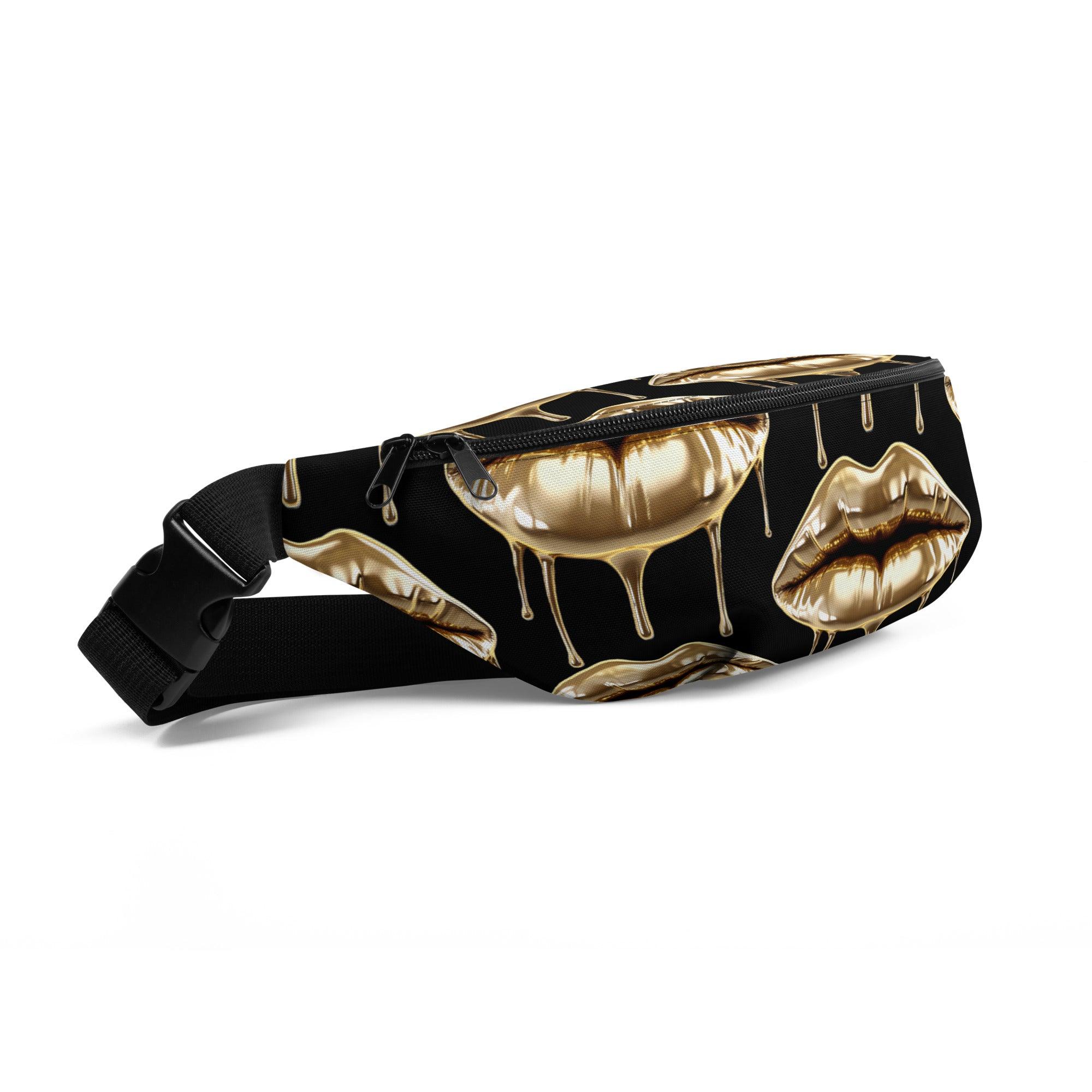 'Gold Lips' Black Bum Bag - POMA Graphics