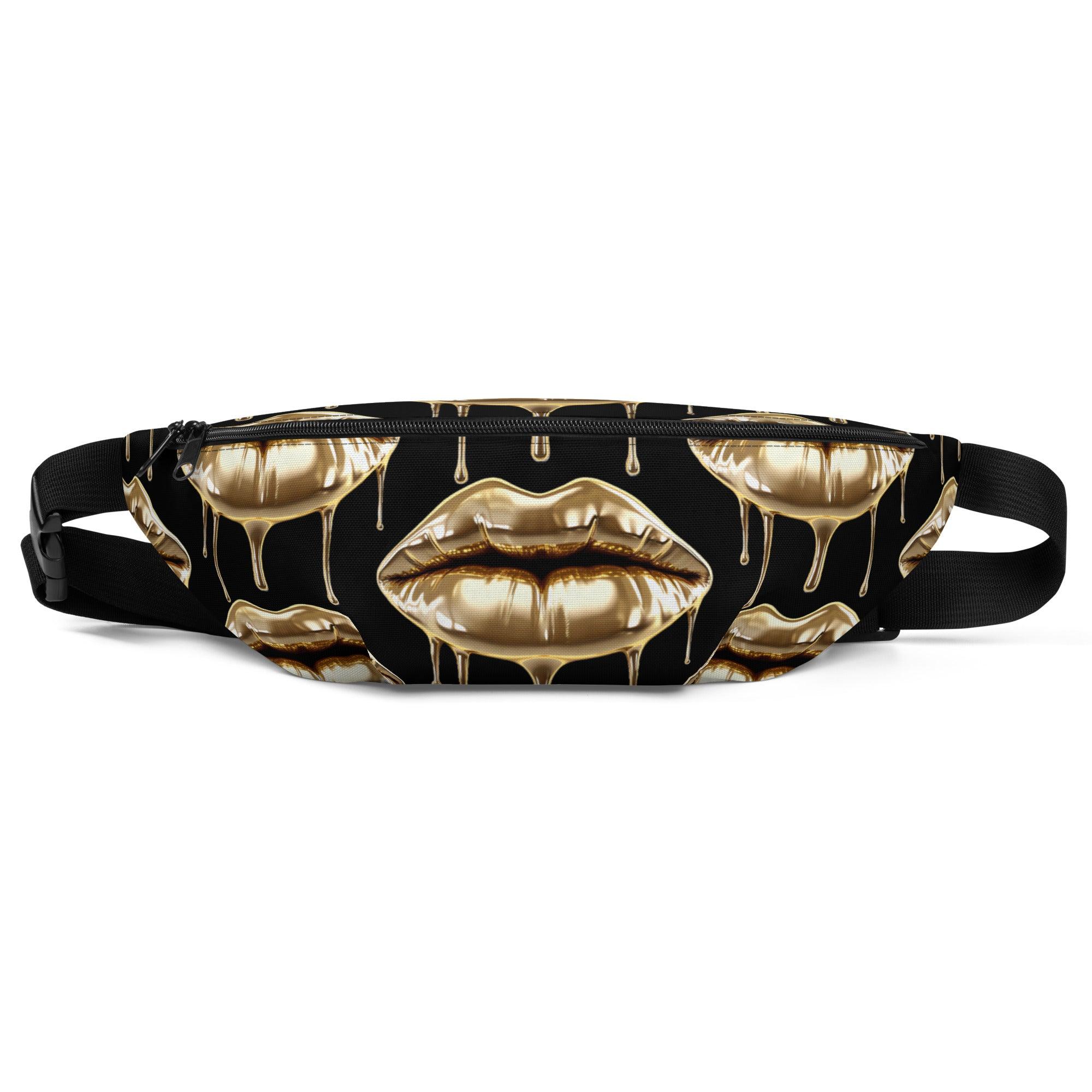 'Gold Lips' Black Bum Bag - POMA Graphics