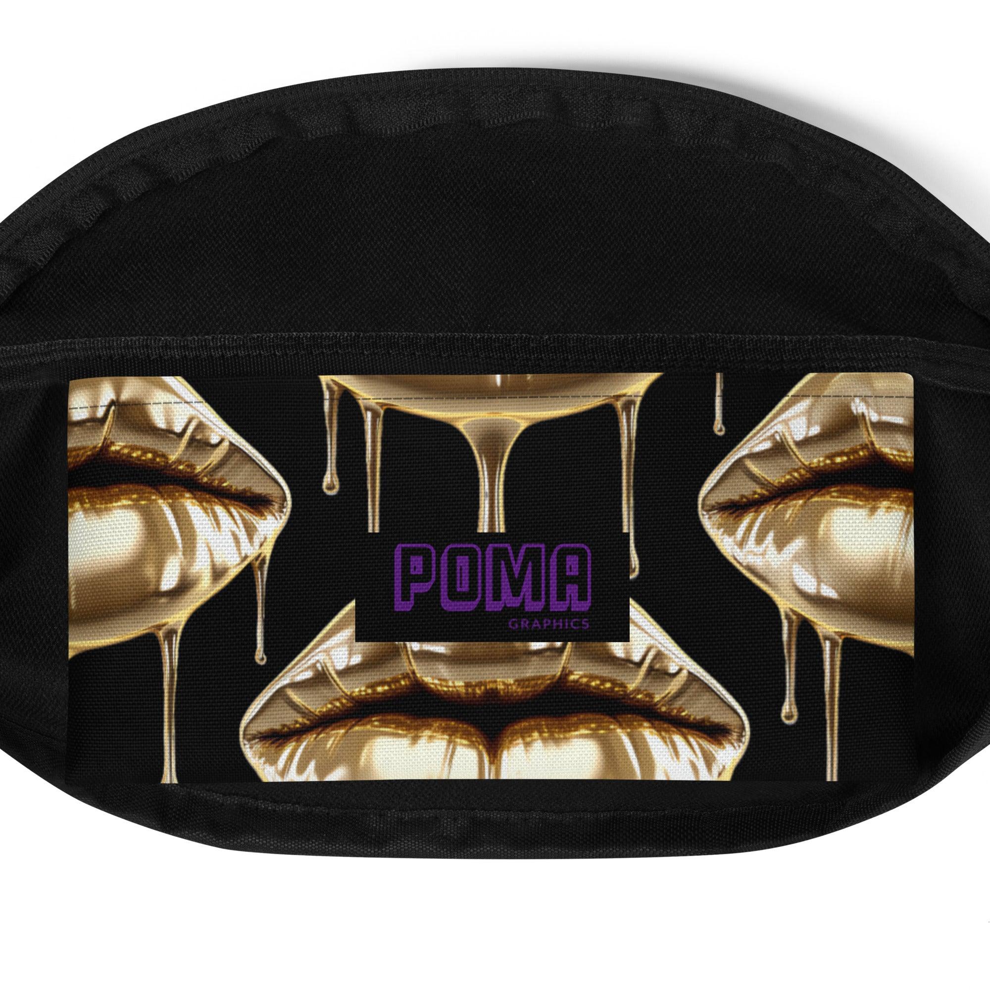 'Gold Lips' Black Bum Bag - POMA Graphics