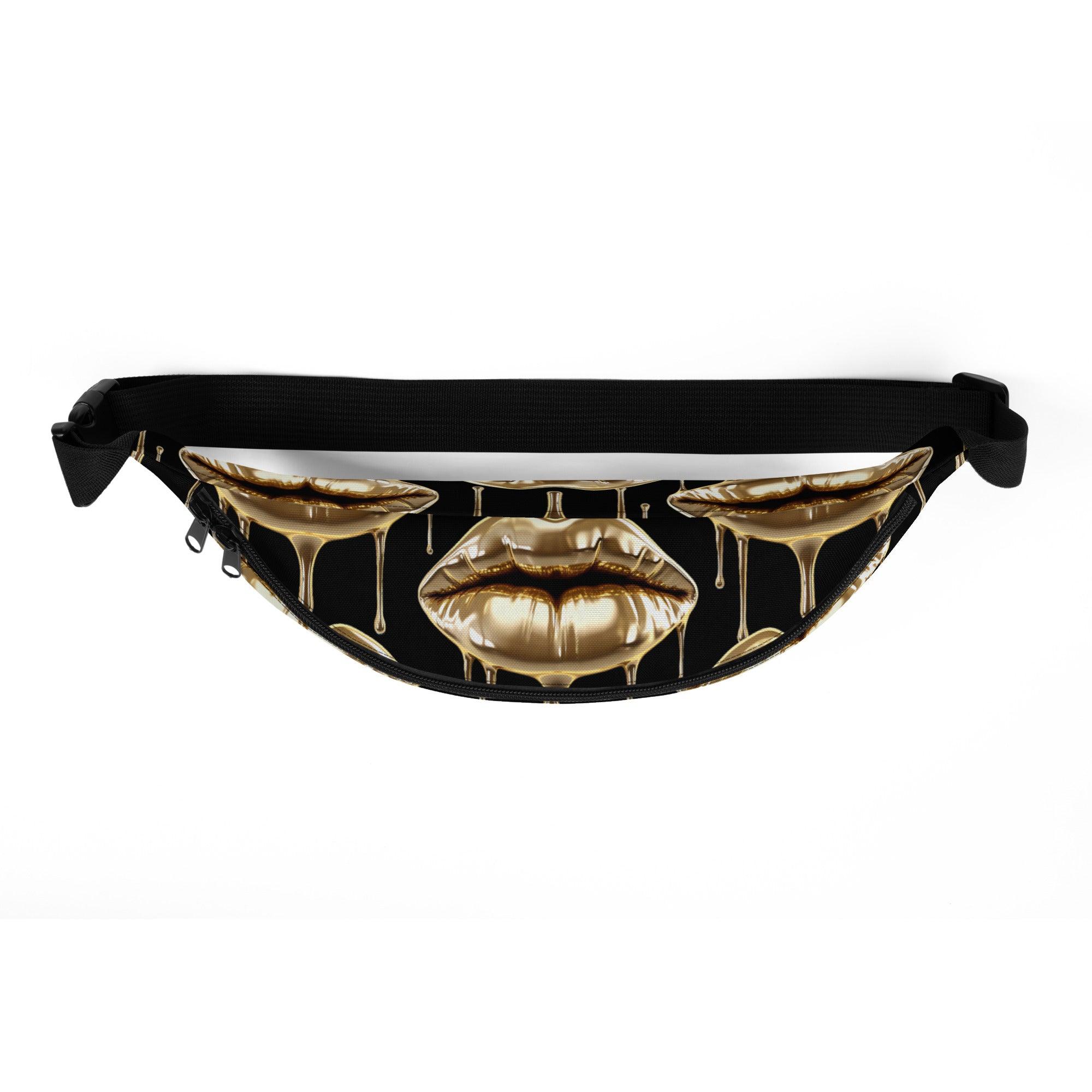 'Gold Lips' Black Bum Bag - POMA Graphics