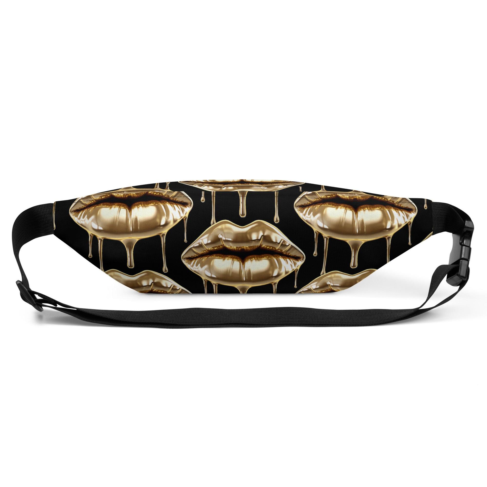 'Gold Lips' Black Bum Bag - POMA Graphics