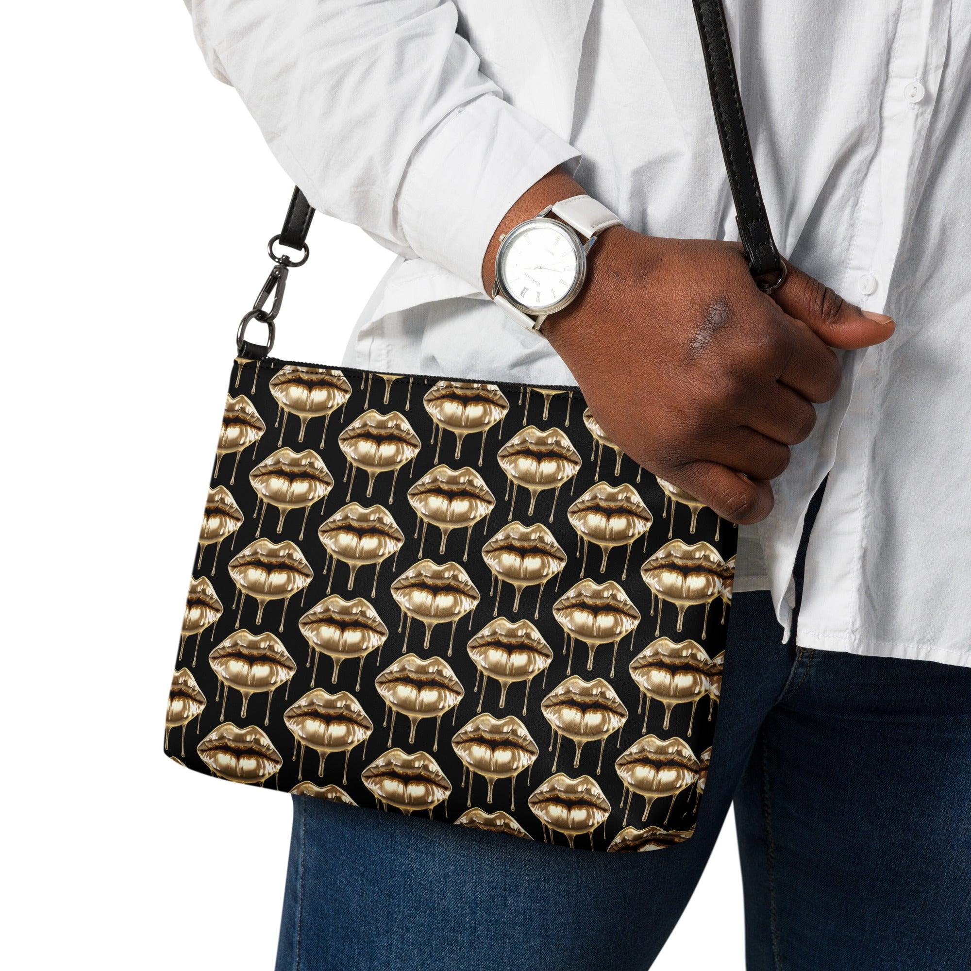 'Gold Lips' Black Crossbody bag - POMA Graphics