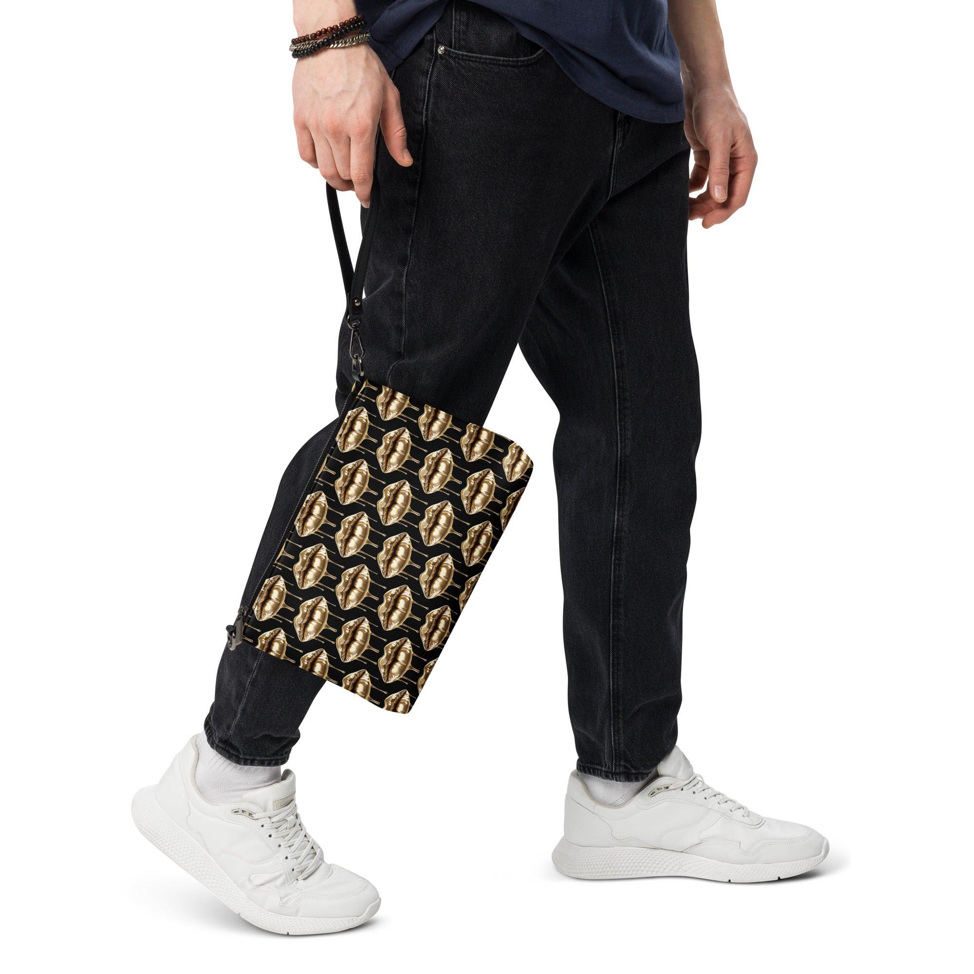 'Gold Lips' Black Crossbody bag - POMA Graphics