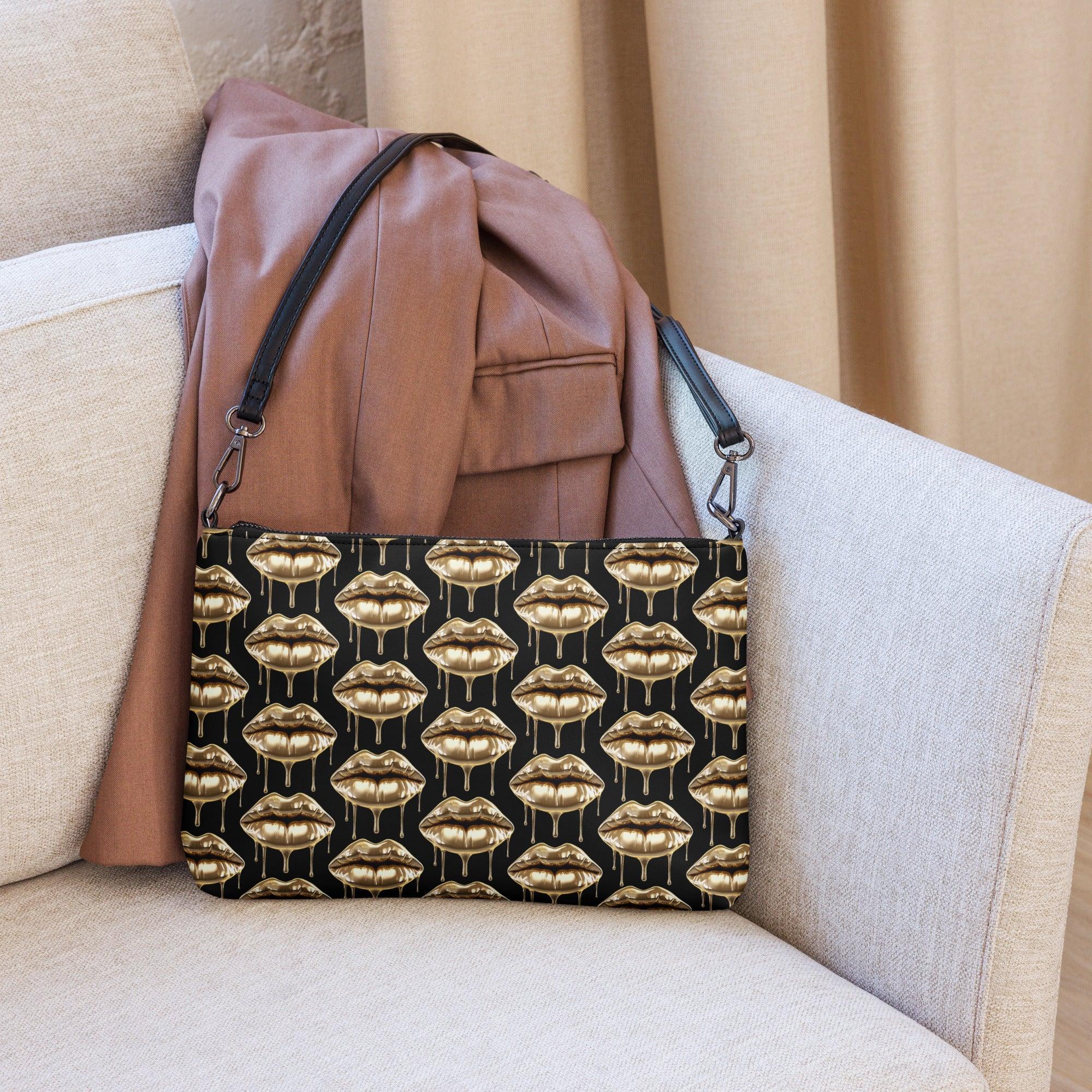 'Gold Lips' Black Crossbody bag - POMA Graphics