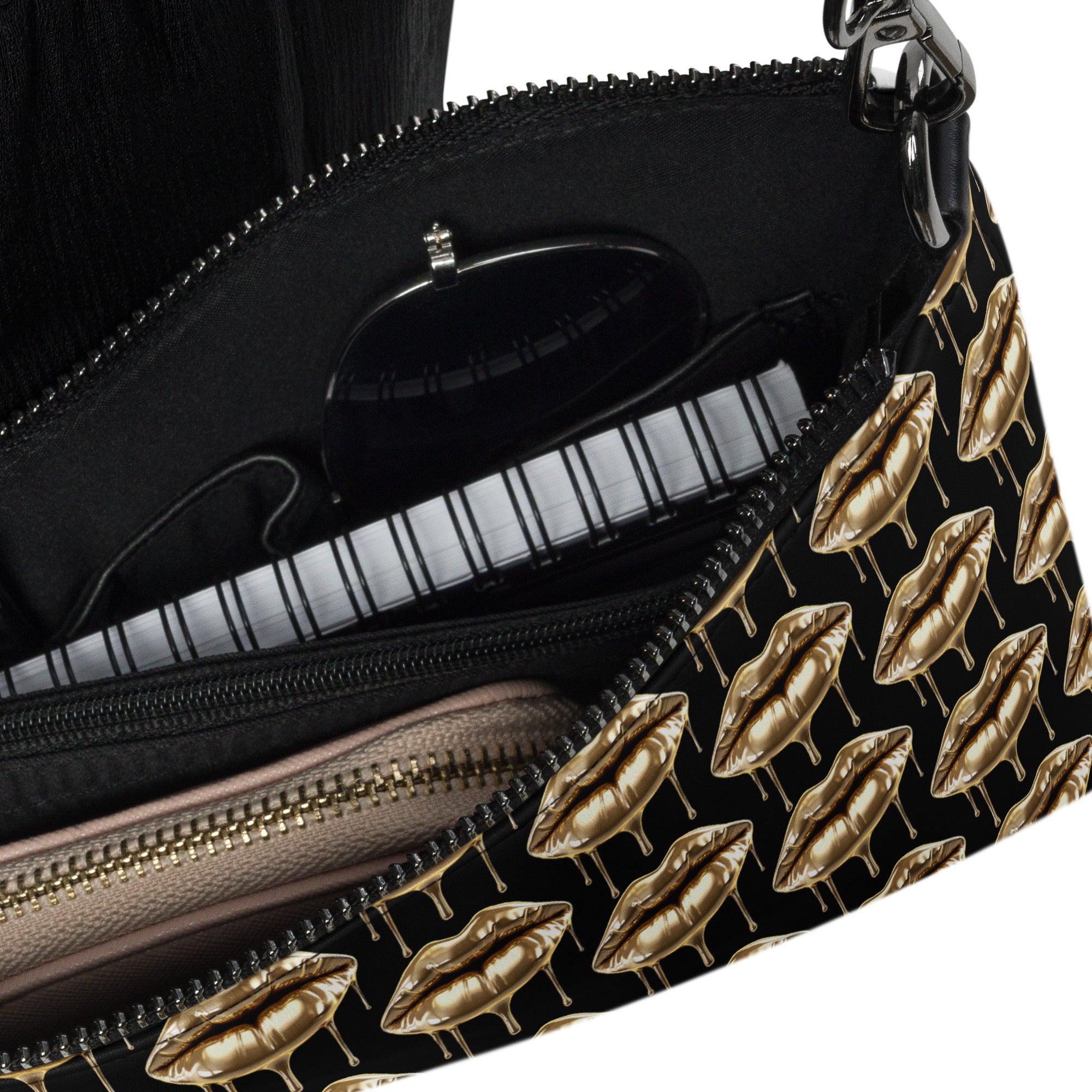 'Gold Lips' Black Crossbody bag - POMA Graphics