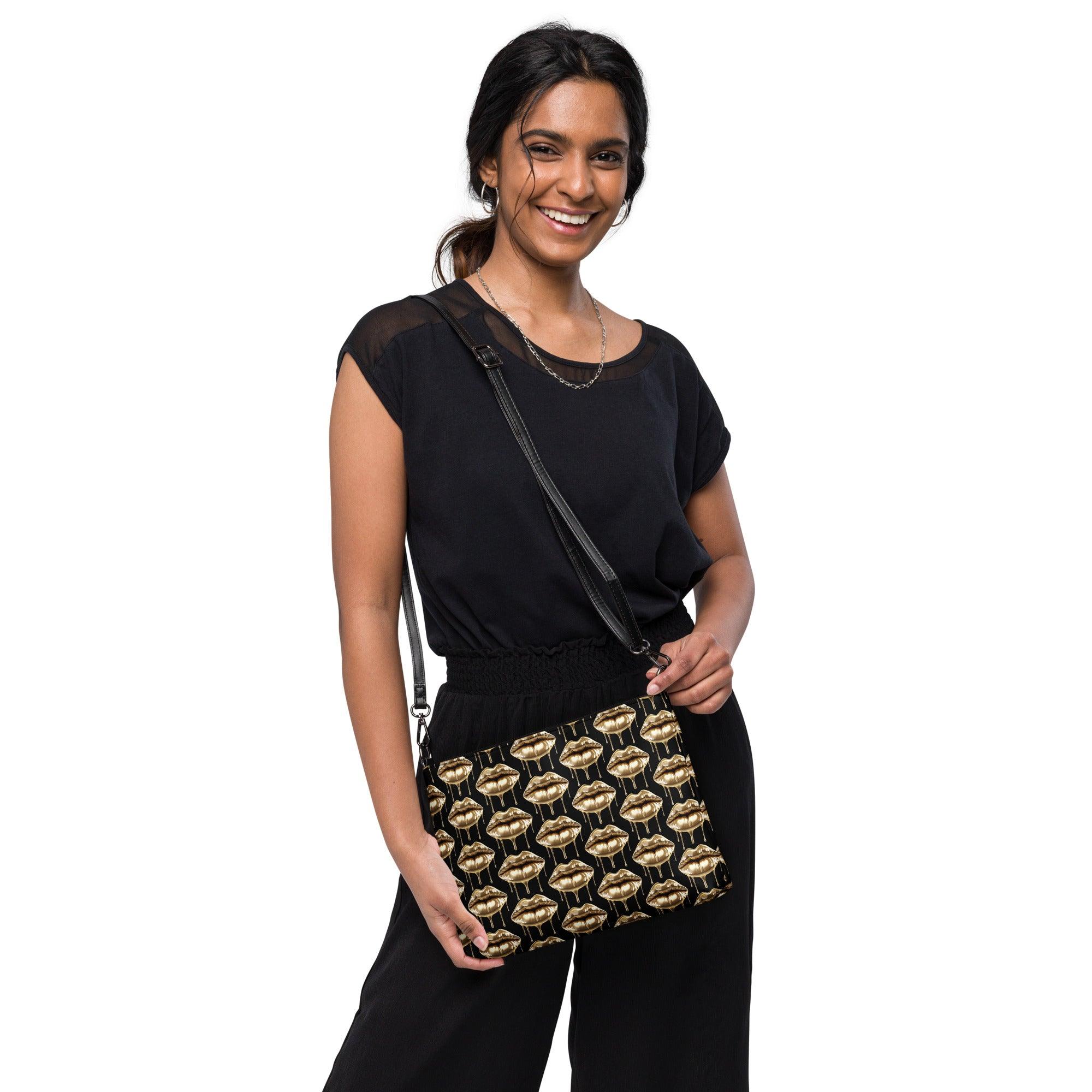 'Gold Lips' Black Crossbody bag - POMA Graphics