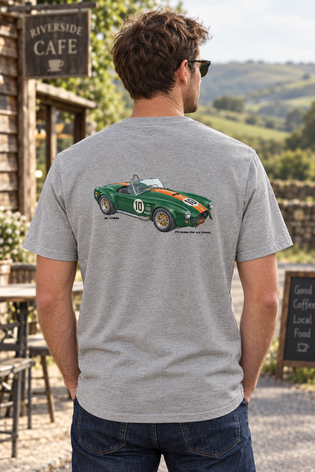 Heather grey AC Cobra tee on a male model