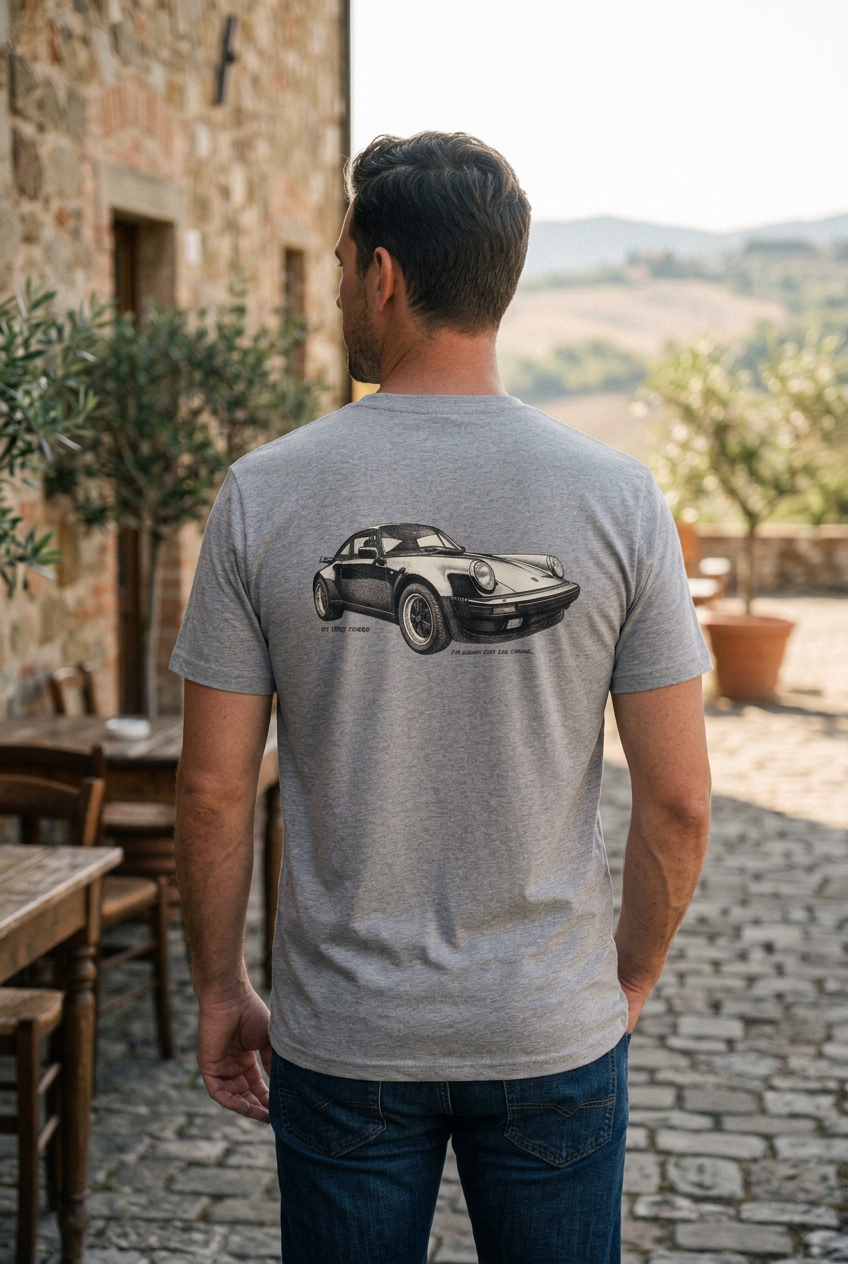 Heather grey tee with a more relaxed model pose