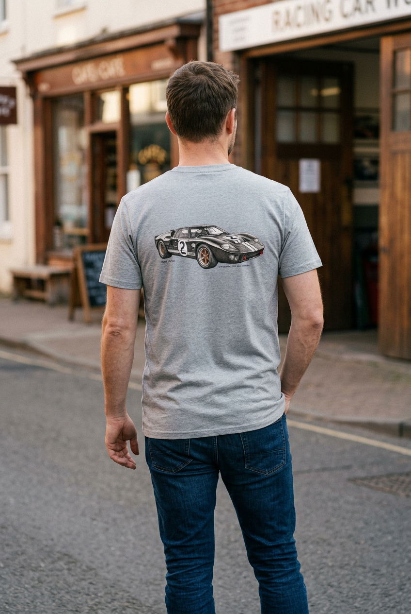 Heather grey tee with black number 2 Ford GT40 artwork