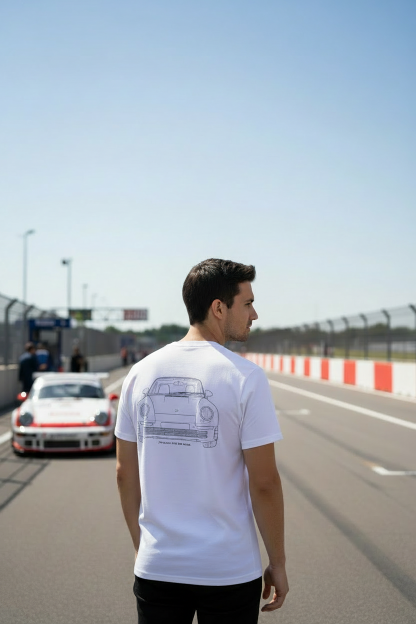 Porsche White T-Shirt Corrected Graphic