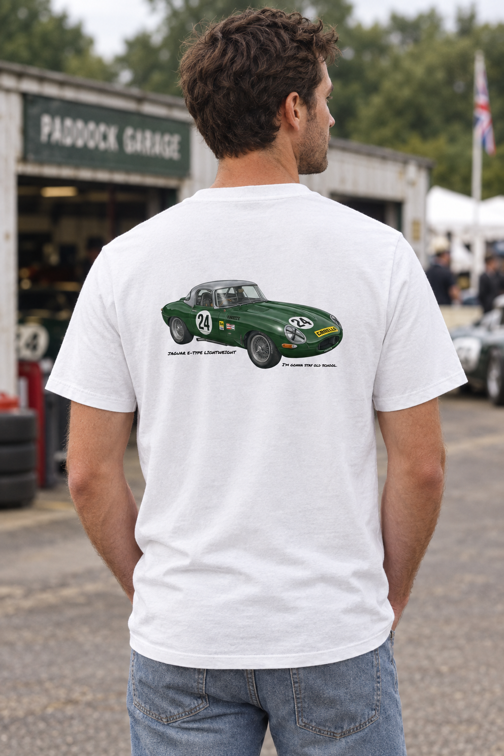 White Jaguar E-Type Lightweight tee on a male model
