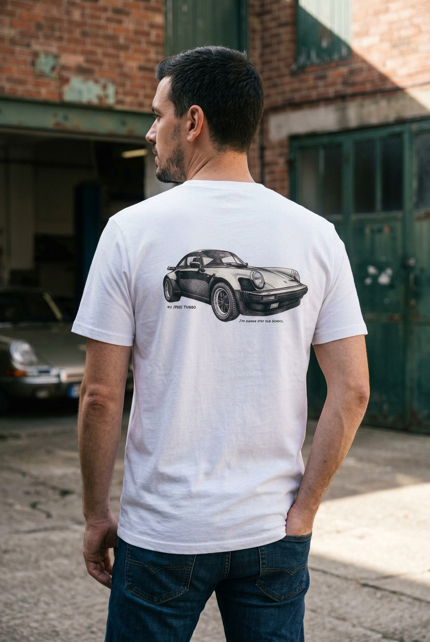White tee with a more natural model pose